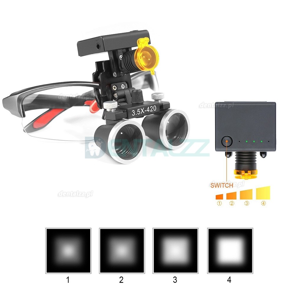 Lupa stomatologiczna DY-117 3,5X + bezprzewodowa latarka czołowa LED DY-010 3W