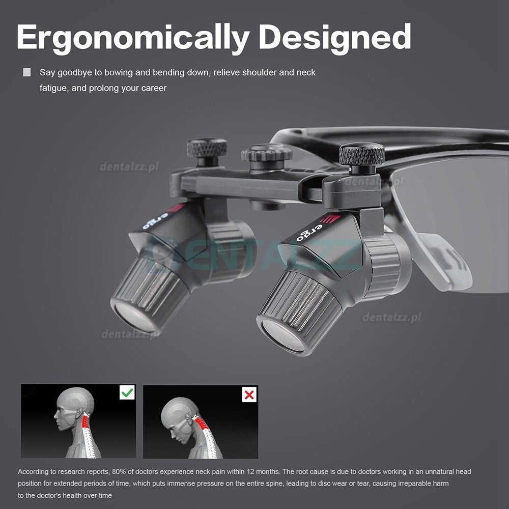 4.0X 450mm Ergonomiczne Ergo Lupy + 5W Bezprzewodowa Chirurgiczna Lampa Czołowa LED