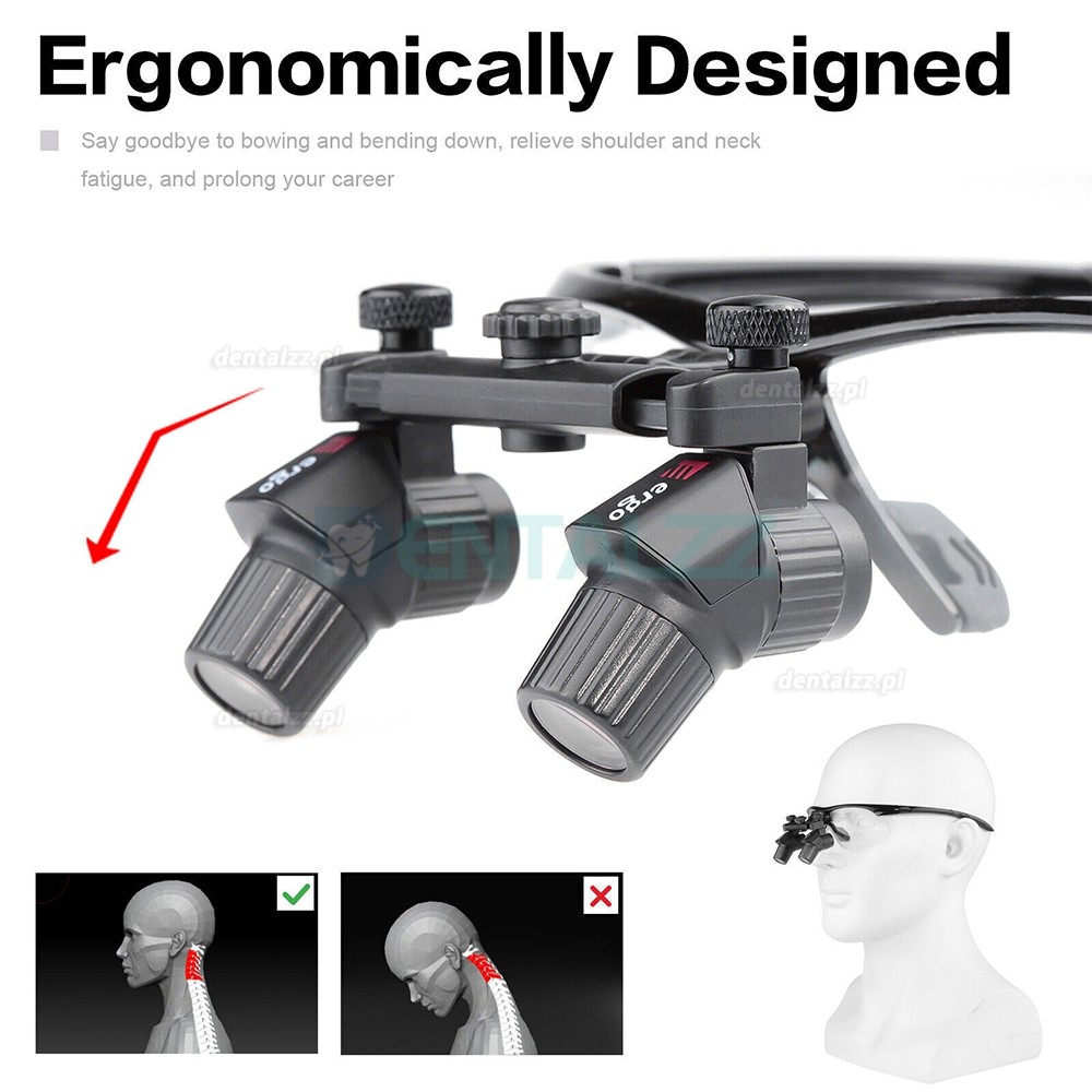 4.0X 450mm Ergonomiczne Ergo Lupy + 5W Bezprzewodowa Chirurgiczna Lampa Czołowa LED