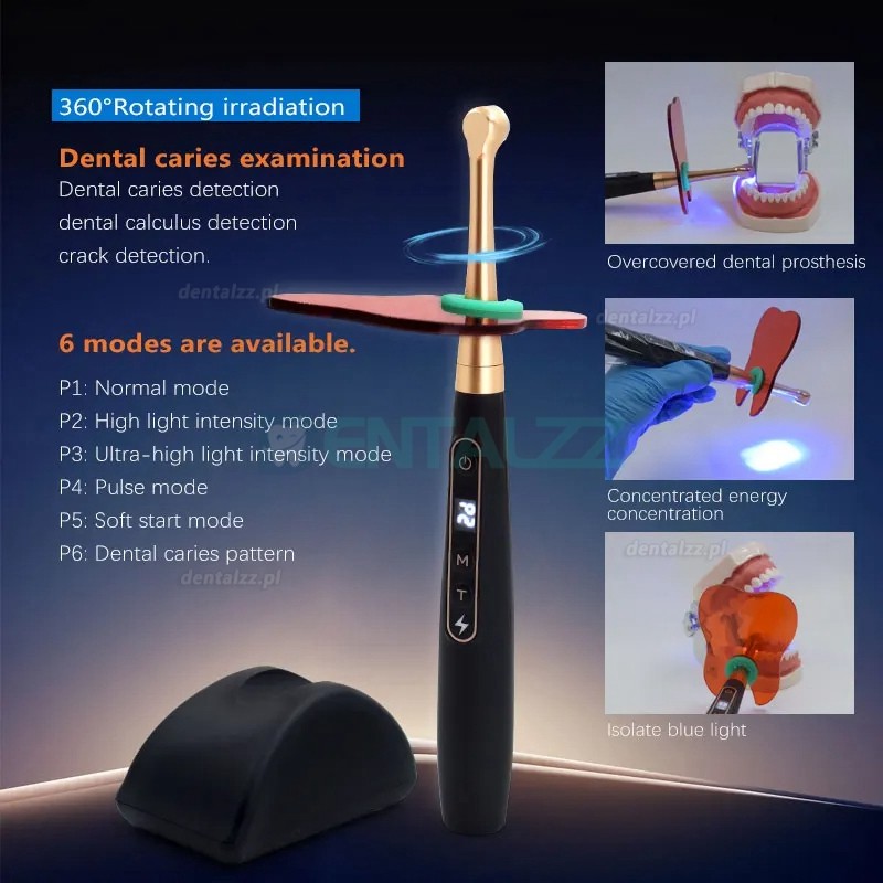Dental Bezprzewodowa lampa utwardzająca LED 1 sekunda utwardzania z wykrywaniem próchnicy 6 trybów 1800 MW/CM2