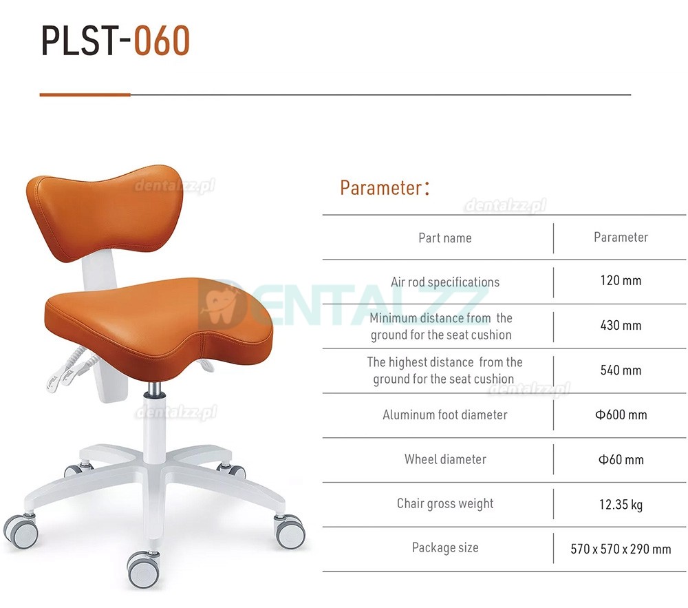 PLST-060 Regulowany ergonomiczny fotel operatora stomatologicznego stołek asystenta higienistki