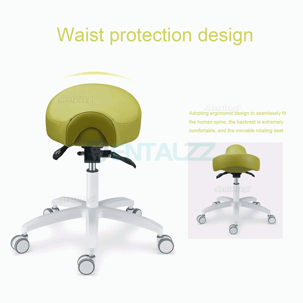 PLST-075 Mobilny regulowany stołek asystenta operatora stomatologicznego z siodłem skóra z mikrofibry