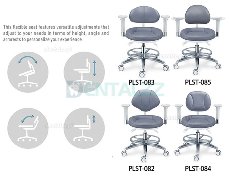 PLST-08 Szereg Ergonomiczne regulowane stołki dla operatora stomatologicznego z podłokietnikami i oparciem