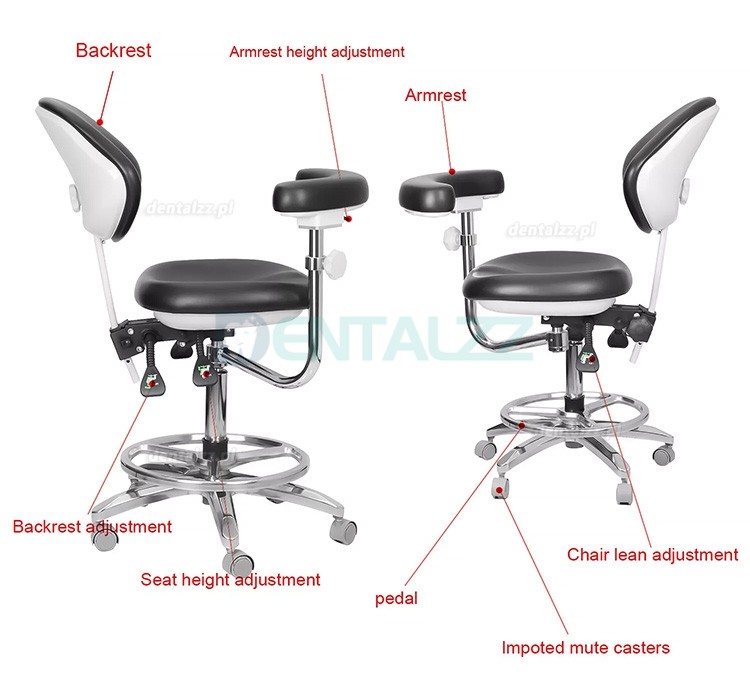 QY-600M-B2 Regulowany ergonomiczny stołek stomatologiczny fotel asystenta lekarza obrót o 360°